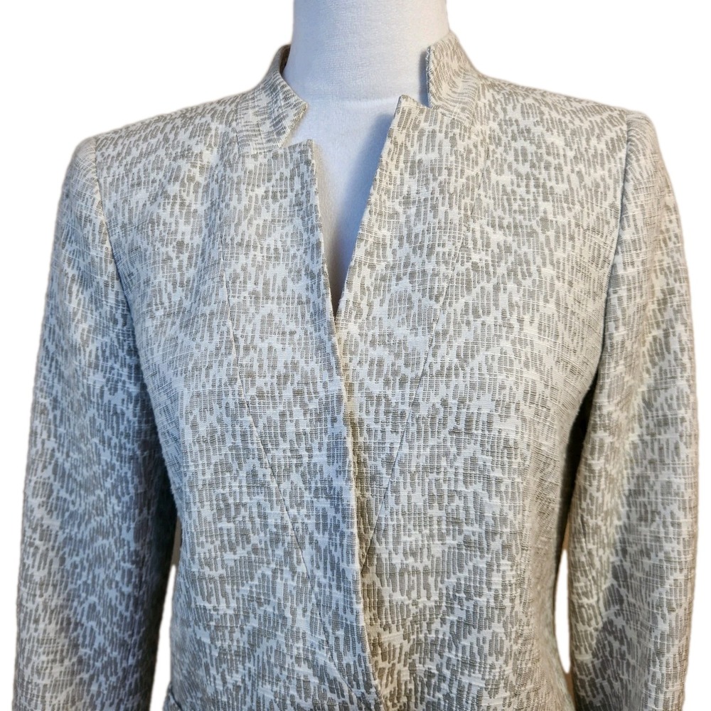 Lafayette 148 Womens Cotton Blend Blazer Size 10 Grey & White One Button Jacket